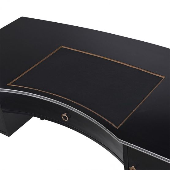 Black Writing Desk With Leather Inlay Den Living