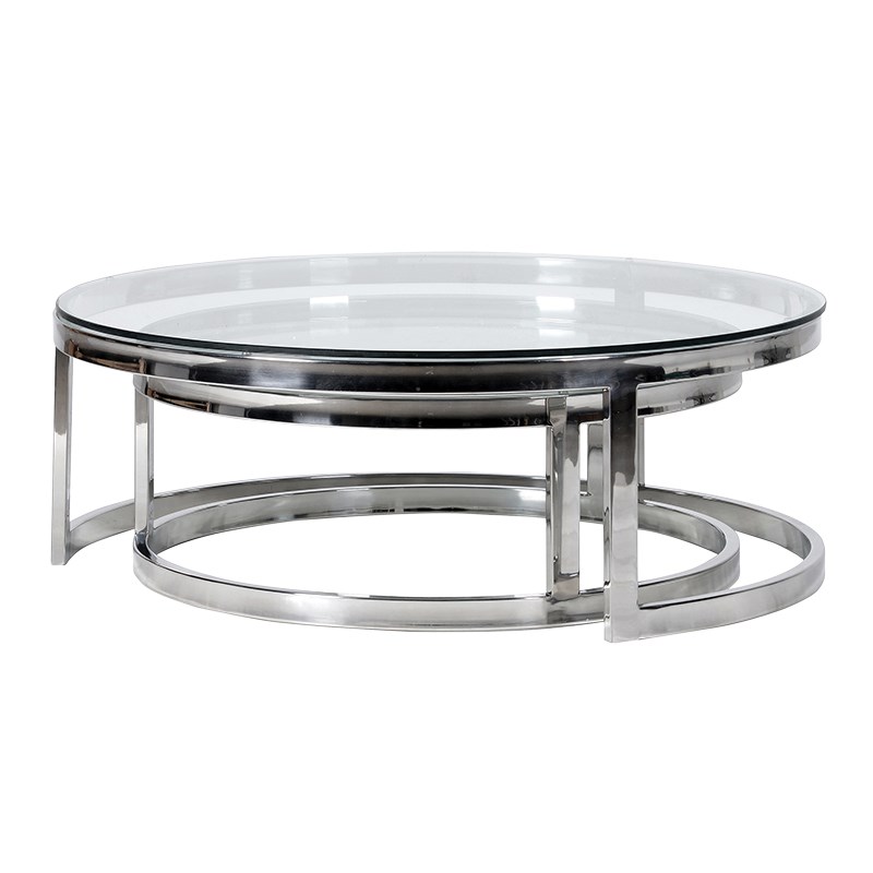 Set Of 2 Round Coffee Tables With Glass, Round Glass And Chrome Coffee Table Uk
