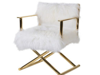 White Mongolian Fur Chair, This product is made of real Mongolian sheep fur. Dimensions: H: 810mm W: 590mm D: 510mm