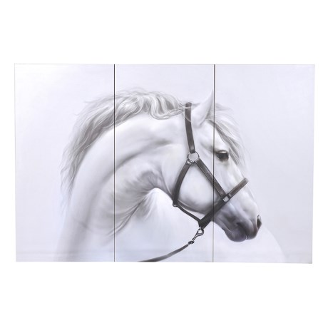 This beautiful White Horse Triple Picture is sure to brighten up any living room setting. Product Information: Dimensions: H: 1200mm W: 1800mm