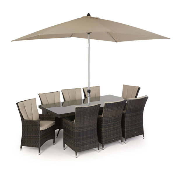 See this LA 8 Seat Rectangular Dining Set in your outdoor furniture collection? The LA range is typified by its deep chairs and modern appearance.
