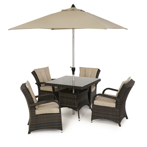 See the Texas 4 Seat Square Dining Set in your outdoor furniture collection? The Texas range is known for its sleek appearance and deep chairs.