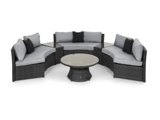 The Half Moon Sofa Set is something quite unique; made up of three curved sofas, along with two trapezoid side tables that slot in perfectly.