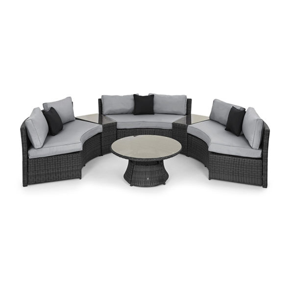 The Half Moon Sofa Set is something quite unique; made up of three curved sofas, along with two trapezoid side tables that slot in perfectly.