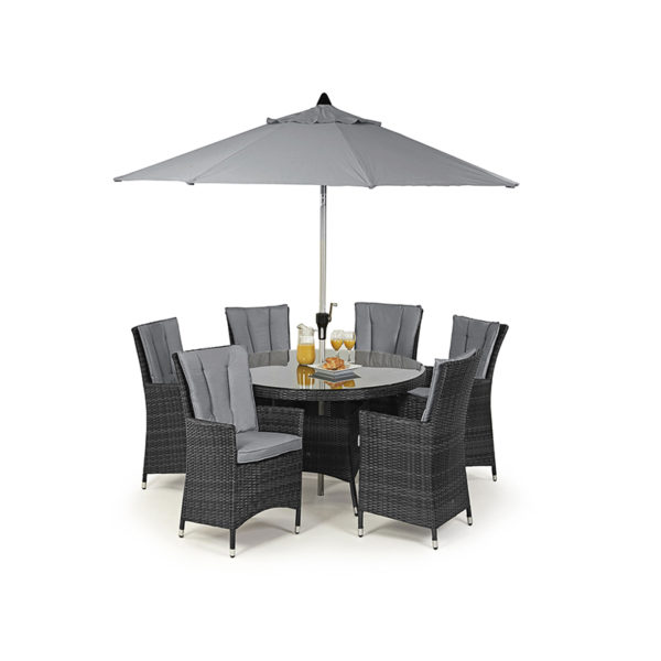 e this LA 6 Seat Round Dining Set in your outdoor furniture collection? The LA range is typified by its deep chairs and modern appearance.