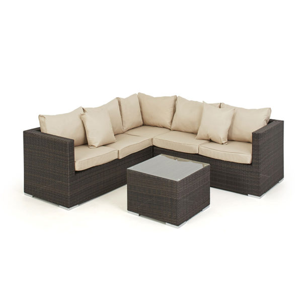 See the Porto Corner Group with Ice Bucket in your outdoor furniture collection? The corner sofa group is complete with our glass-topped coffee table.