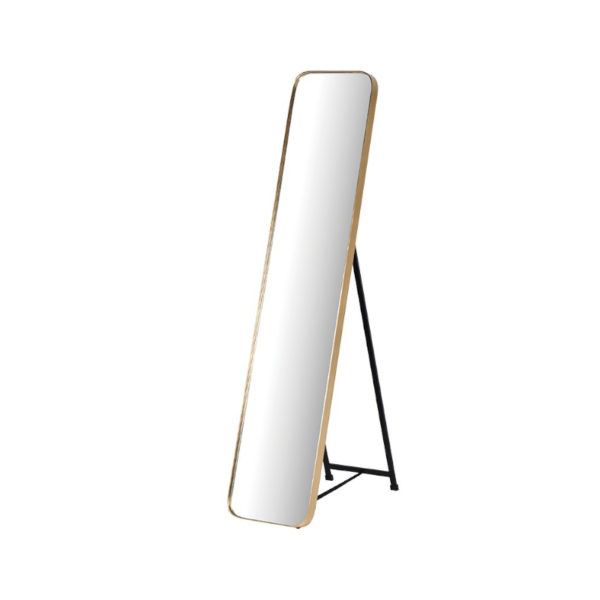 See this Gold Framed Tall Mirror in your homes furniture collection?The piece exudes a clean and elegant design with its Gold Frame and large stand.