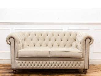 See this Cream Buttoned Chesterfield in your home? This piece comes upholstered in Cream House Velvet with deep buttoning for added detail.