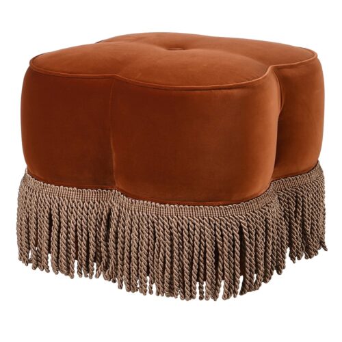 Velvet Fringed Burnt Orange Monroe Footstool/Stool