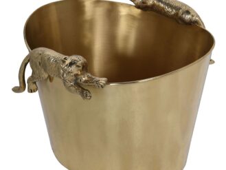 Vintage Brass Leopard Wine Cooler Keep your wine at the perfect drinking temperature with our Vintage Brass Leopard Wine Cooler. Adorned with intricate leopard figures, this extraordinary ice bucket will be a stunning centrepiece in your lounge or dining room.