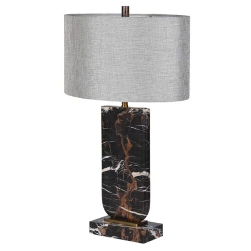 Sienna Black Marble Table Lamp with linen shade