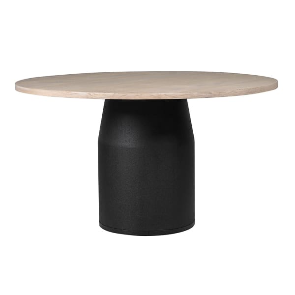 Washed Oak Round Pedestal Dining Table Washed oak round dining table with black pedestal base