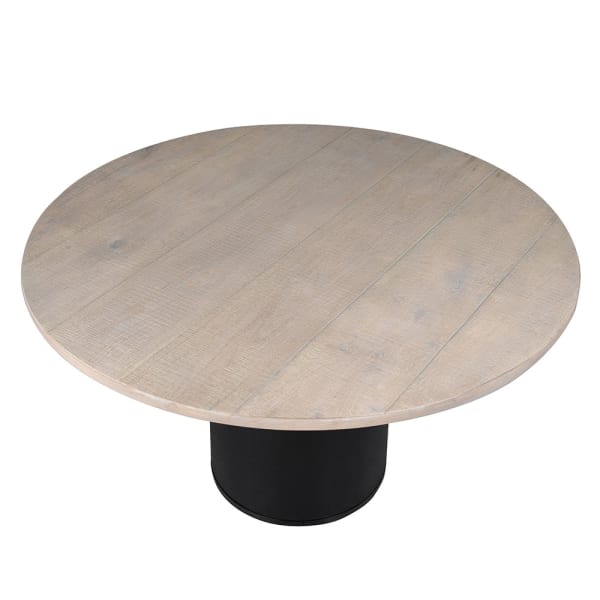 Washed Oak Round Dining Table - Top View Top view of washed oak round dining table with black pedestal base