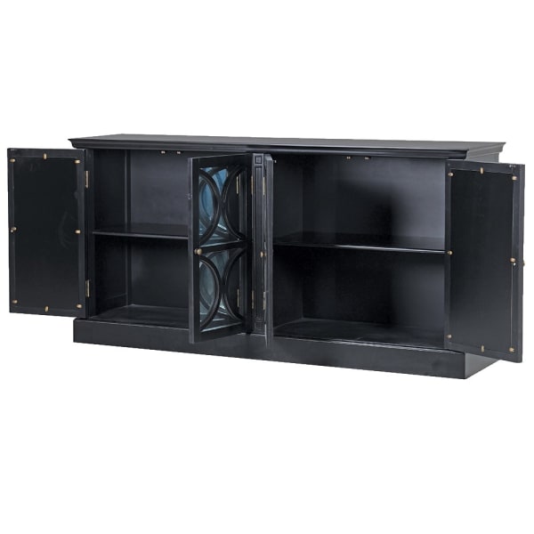 The Beaumont Black Mirrored Sideboard Doors Open The Beaumont Black Mirrored Sideboard with four doors